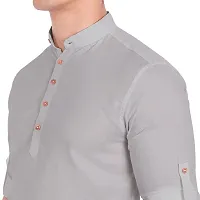 Elegant Grey Cotton Solid Long Sleeves Casual Shirts For Men-thumb3