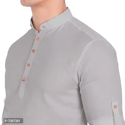 Elegant Grey Cotton Solid Long Sleeves Casual Shirts For Men-thumb4