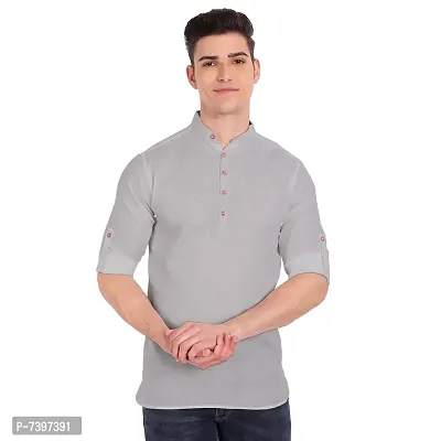 Elegant Grey Cotton Solid Long Sleeves Casual Shirts For Men