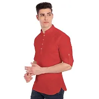 Elegant Red Cotton Solid Long Sleeves Casual Shirts For Men-thumb1