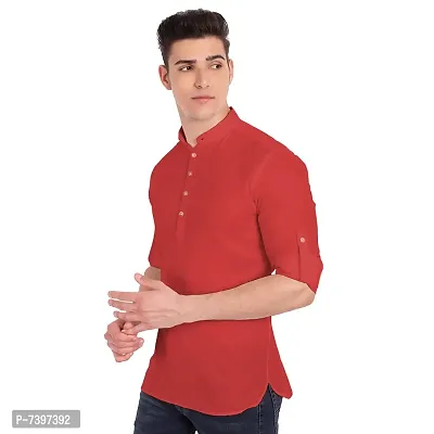 Elegant Red Cotton Solid Long Sleeves Casual Shirts For Men-thumb2