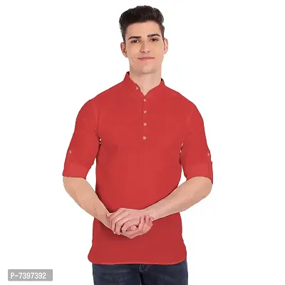 Elegant Red Cotton Solid Long Sleeves Casual Shirts For Men-thumb0