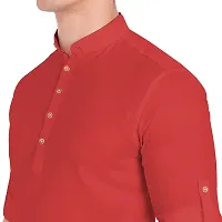 Elegant Red Cotton Solid Long Sleeves Casual Shirts For Men-thumb3