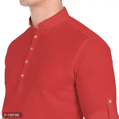 Elegant Red Cotton Solid Long Sleeves Casual Shirts For Men-thumb4