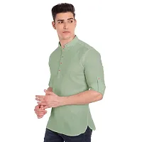 Elegant Turquoise Cotton Solid Long Sleeves Casual Shirts For Men-thumb1