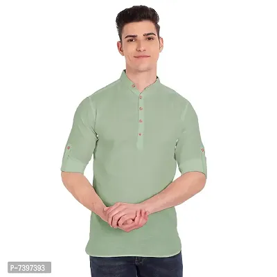 Elegant Turquoise Cotton Solid Long Sleeves Casual Shirts For Men-thumb0