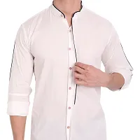 Elegant White Cotton Solid Long Sleeves Casual Shirts For Men-thumb1