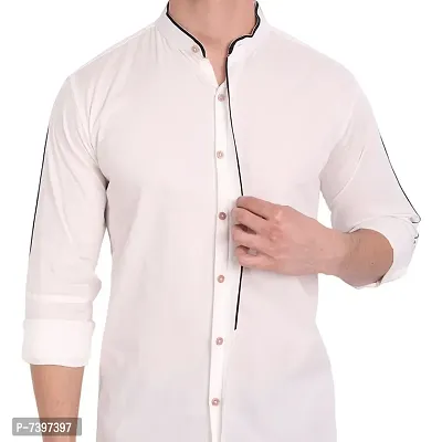 Elegant White Cotton Solid Long Sleeves Casual Shirts For Men-thumb2