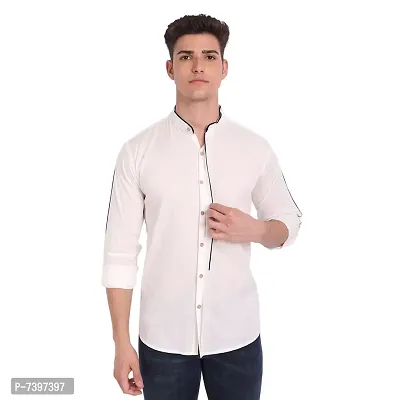 Elegant White Cotton Solid Long Sleeves Casual Shirts For Men