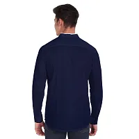 Elegant Navy Blue Cotton Solid Long Sleeves Casual Shirts For Men-thumb2