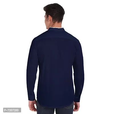 Elegant Navy Blue Cotton Solid Long Sleeves Casual Shirts For Men-thumb3