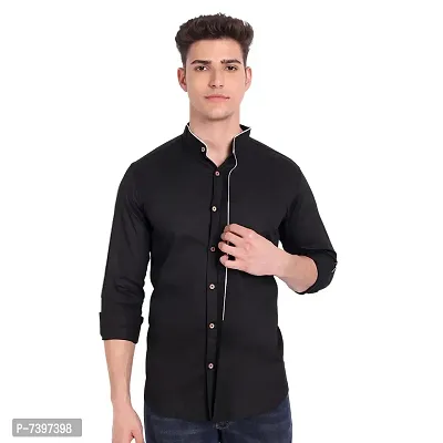 Elegant Black Cotton Solid Long Sleeves Casual Shirts For Men-thumb3