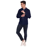 Elegant Navy Blue Cotton Solid Long Sleeves Casual Shirts For Men-thumb4