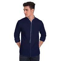 Elegant Navy Blue Cotton Solid Long Sleeves Casual Shirts For Men-thumb3