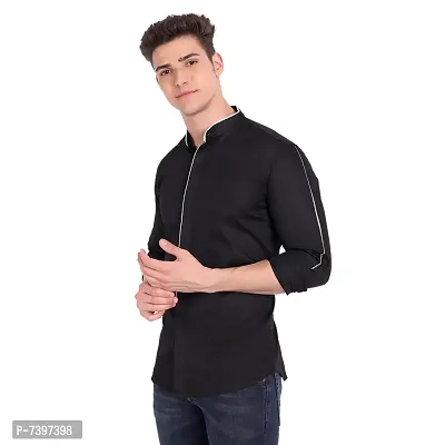 Elegant Black Cotton Solid Long Sleeves Casual Shirts For Men-thumb4