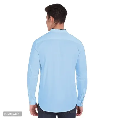 Elegant Turquoise Cotton Solid Long Sleeves Casual Shirts For Men-thumb3