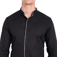 Elegant Black Cotton Solid Long Sleeves Casual Shirts For Men-thumb1