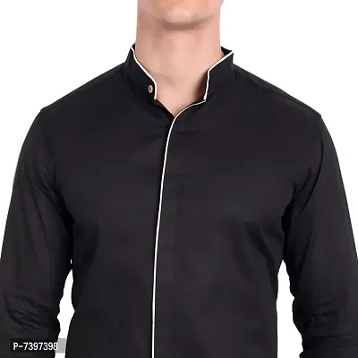 Elegant Black Cotton Solid Long Sleeves Casual Shirts For Men-thumb2