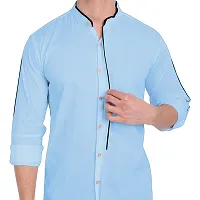 Elegant Turquoise Cotton Solid Long Sleeves Casual Shirts For Men-thumb1