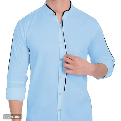 Elegant Turquoise Cotton Solid Long Sleeves Casual Shirts For Men-thumb2