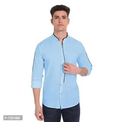 Elegant Turquoise Cotton Solid Long Sleeves Casual Shirts For Men-thumb0