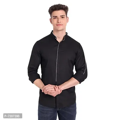 Elegant Black Cotton Solid Long Sleeves Casual Shirts For Men-thumb0