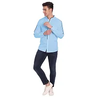 Elegant Turquoise Cotton Solid Long Sleeves Casual Shirts For Men-thumb4