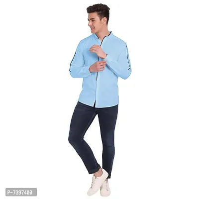 Elegant Turquoise Cotton Solid Long Sleeves Casual Shirts For Men-thumb5