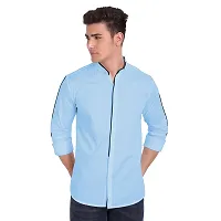 Elegant Turquoise Cotton Solid Long Sleeves Casual Shirts For Men-thumb3