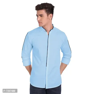 Elegant Turquoise Cotton Solid Long Sleeves Casual Shirts For Men-thumb4