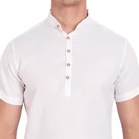 Elegant White Cotton Solid Short Sleeves Casual Shirts For Men-thumb2