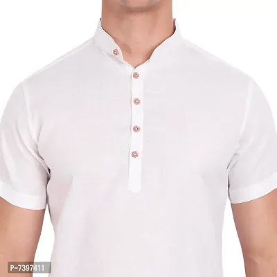 Elegant White Cotton Solid Short Sleeves Casual Shirts For Men-thumb3