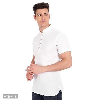 Elegant White Cotton Solid Short Sleeves Casual Shirts For Men-thumb2