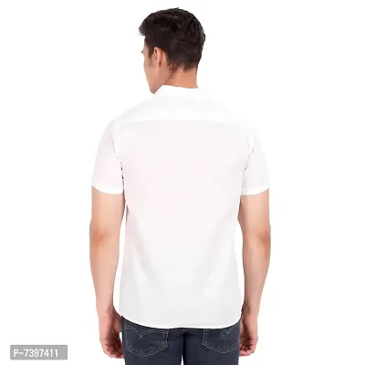 Elegant White Cotton Solid Short Sleeves Casual Shirts For Men-thumb4