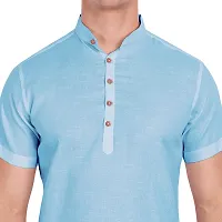 Elegant Turquoise Cotton Solid Short Sleeves Casual Shirts For Men-thumb2