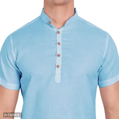 Elegant Turquoise Cotton Solid Short Sleeves Casual Shirts For Men-thumb3