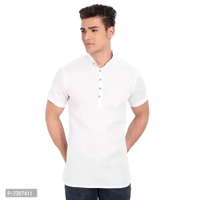 Elegant White Cotton Solid Short Sleeves Casual Shirts For Men-thumb0