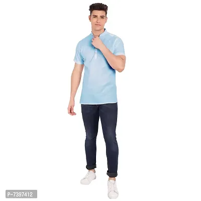 Elegant Turquoise Cotton Solid Short Sleeves Casual Shirts For Men-thumb5