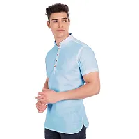 Elegant Turquoise Cotton Solid Short Sleeves Casual Shirts For Men-thumb1