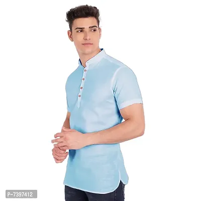 Elegant Turquoise Cotton Solid Short Sleeves Casual Shirts For Men-thumb2