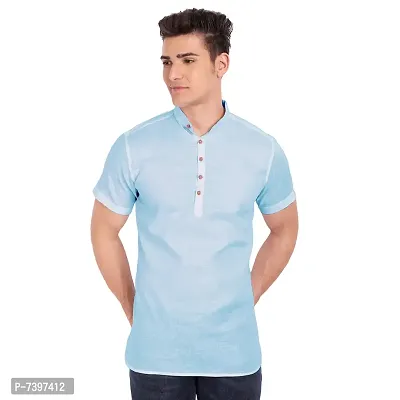 Elegant Turquoise Cotton Solid Short Sleeves Casual Shirts For Men