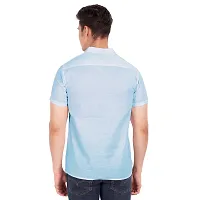 Elegant Turquoise Cotton Solid Short Sleeves Casual Shirts For Men-thumb3