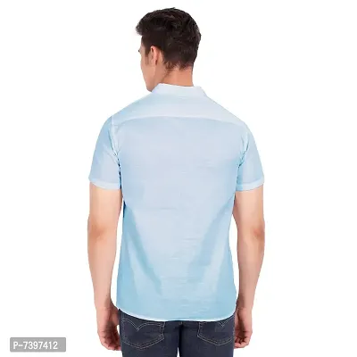 Elegant Turquoise Cotton Solid Short Sleeves Casual Shirts For Men-thumb4