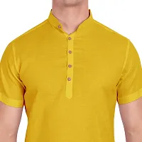 Elegant Yellow Cotton Solid Short Sleeves Casual Shirts For Men-thumb2