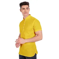 Elegant Yellow Cotton Solid Short Sleeves Casual Shirts For Men-thumb1