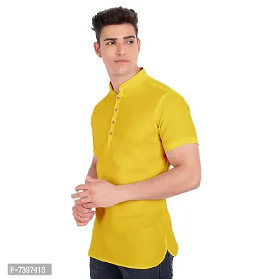 Elegant Yellow Cotton Solid Short Sleeves Casual Shirts For Men-thumb2