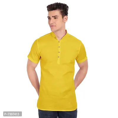 Elegant Yellow Cotton Solid Short Sleeves Casual Shirts For Men