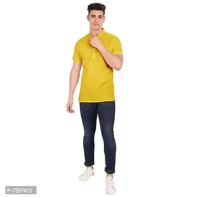 Elegant Yellow Cotton Solid Short Sleeves Casual Shirts For Men-thumb5