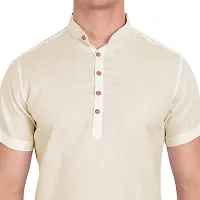 Elegant Beige Cotton Solid Short Sleeves Casual Shirts For Men-thumb2