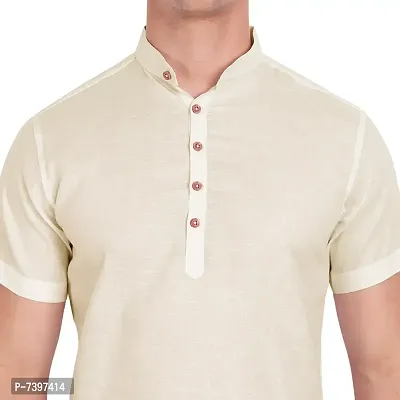 Elegant Beige Cotton Solid Short Sleeves Casual Shirts For Men-thumb3